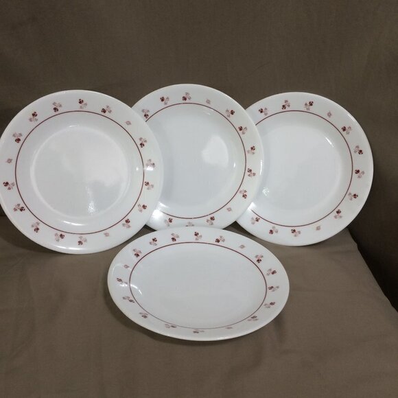 Vintage Corelle Burgundy Rose Bread Dessert Plates Set of 4, 6.75 in each - Picture 1 of 5